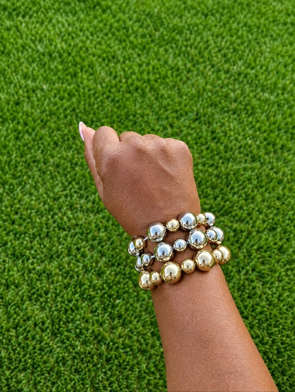 Gold & Silver Beaded Stretch Bracelet Set - Women Jewelry